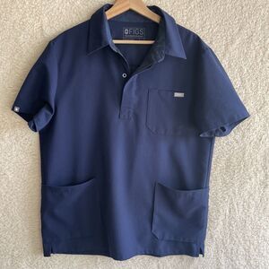 Figs Scrubs Technical Collection Shirt Top Large Blue Medical Pockets Hospital
